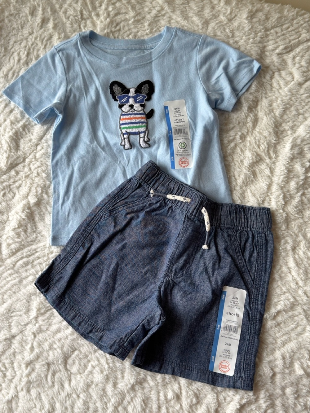 wonder nation Light Blue Dog Applique Tee & Navy Shorts Set
